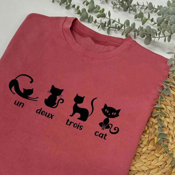 Cat Sweatshirt - Un Deux Trois Cat In Dusky Pink