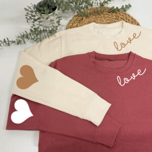 Love Heart Sweatshirt With Elbow Patch Heart - Vanilla and Dusty Pink