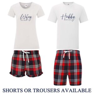 Hubby and Wifey Pyjamas Set - White and Red Tartan