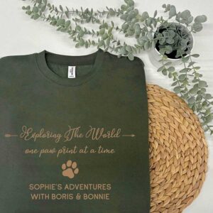 Personalised Dog Sweatshirt - Adventures With My Dog With Custom Names In Earthy Green