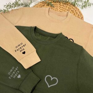 Personalised Couples Sweatshirt with Custom Date in Desert Sand and Green