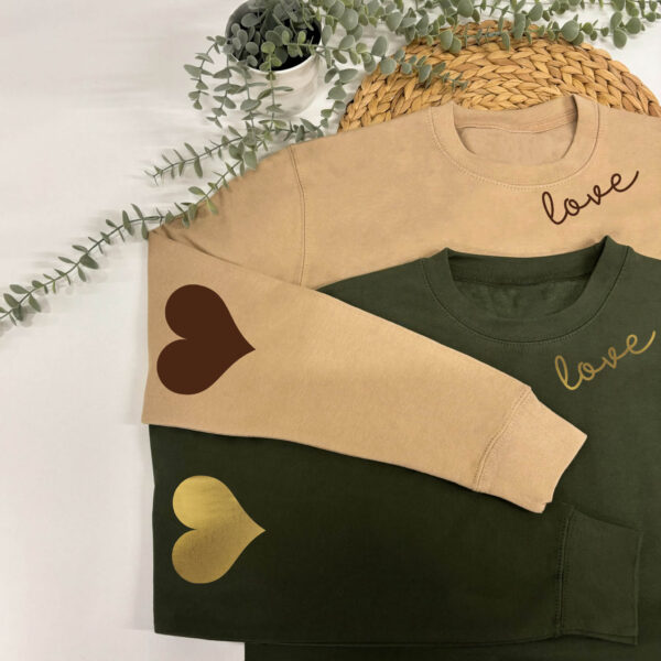 Love Heart Sweatshirt With Elbow Patch Heart - Desert Sand and Green