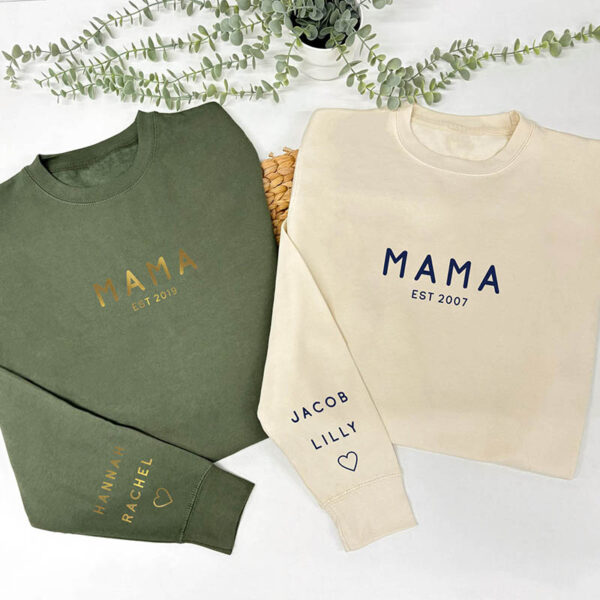Mama Sweatshirt - Personalised With Children's Names in Green and Cream