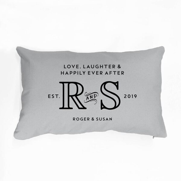 Personalised Couples Cushion - Add Your Own Initials, Date & Text - Grey and Black
