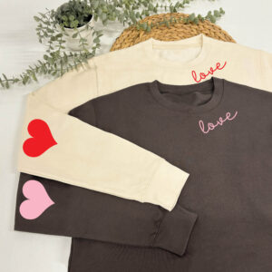 Love Heart Sweatshirt With Elbow Patch Heart - Grey and Vanilla
