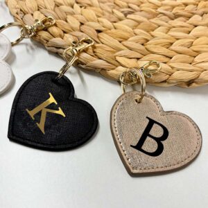 Heart Initial Keyring With Custom Letter - Black and Rose Gold