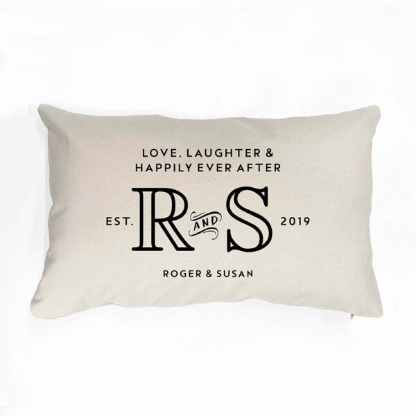 Personalised Couples Cushion - Add Your Own Initials, Date & Text - Natural and Black