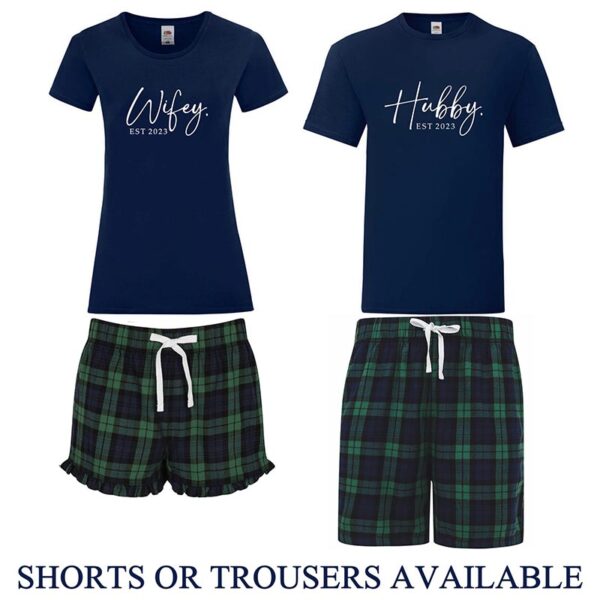 Hubby and Wifey Pyjamas Set - Navy and Green Tartan