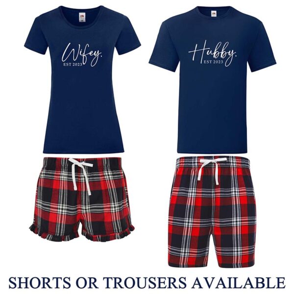Hubby and Wifey Pyjamas Set - Navy and Red Tartan