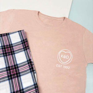 Custom Valentines Pyjamas - Women's Plaid Pyjama Set With Initials & Anniversary Date - Pink and White
