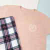 Women's Love Heart Pyjamas - Pink T-Shirt with Pink Plaid Trouser Set