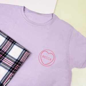 Personalised Love Heart Pyjamas With Name - Purple and Pink Plaid