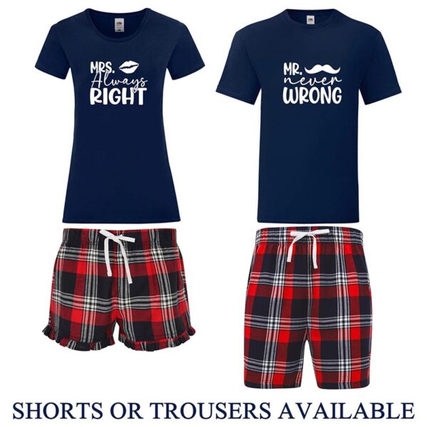 Always Right Never Wrong Couples Pyjamas in Navy and Red Tartan