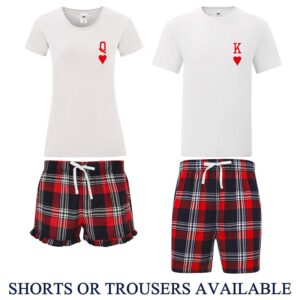 King and Queen Pyjamas - Couples Pyjama Set in White and Red Tartan