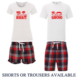Always Right Never Wrong Couples Pyjamas in White and Red Tartan