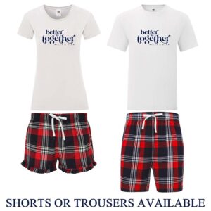 Couples Pyjamas - Better Together With Custom Name - White and Red Tartan