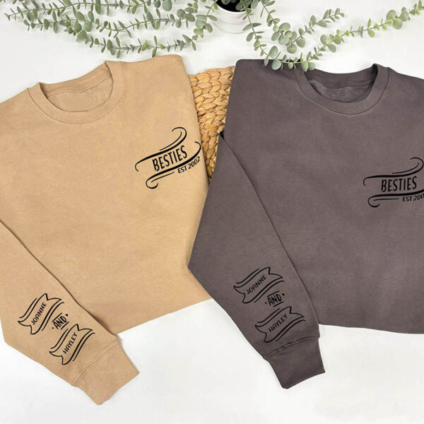Personalised Besties Sweatshirts With Names And Date - Desert Sand and Storm Grey