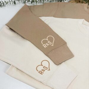 Matching Heart Initials Sweatshirt For Couples In Vanilla Milkshake and Desert Sand