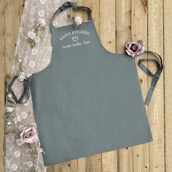 Personalised Mum's Kitchen Apron - Nan's Kitchen in Sage Green and White
