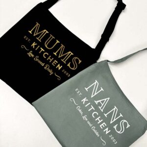 Personalised Mum Apron - Mum's Kitchen and Nan's Kitchen in Grey and Black