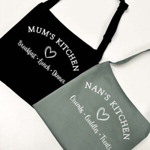 Personalised Mum's Kitchen Apron in Grey and Black