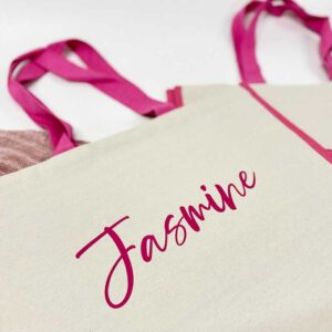 Personalised Pink Tote Bag With Name - Canvas Shopping Bag