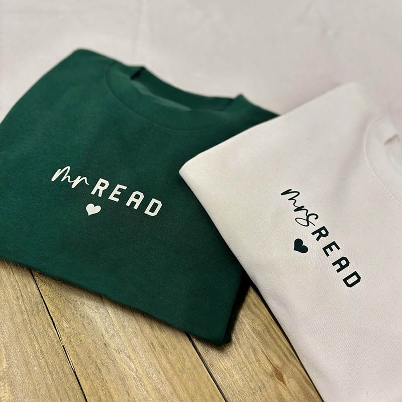 Mr and Mrs Sweatshirt Set in Green and White