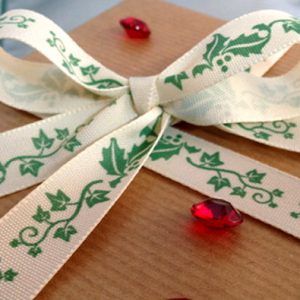 Green Holly Christmas Printed Ribbon