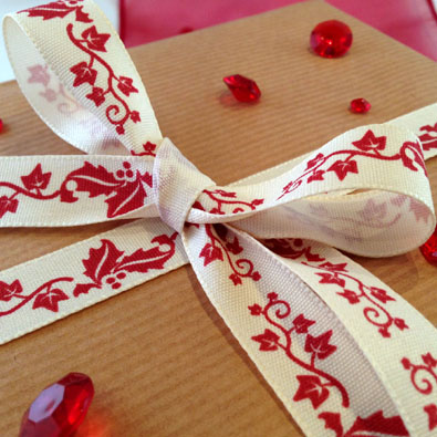 Red Holly Christmas Printed Ribbon