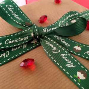 Green Pudding Printed Christmas Ribbon