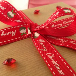 Red Pudding Printed Christmas Ribbon